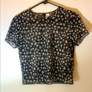 Mesh sunflower printed crop top